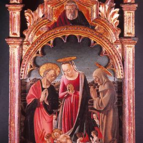 [object Object] - Adoration of the Child with San Bernardino - the Eternal Father blessing