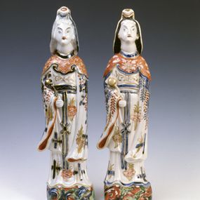 null - pair of female incense holder sculptures