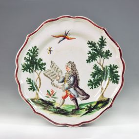 null - Round plate decorated with a wig singer