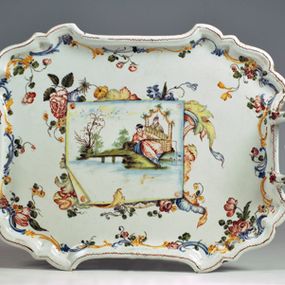 null - Tray decorated in "trompe-l'oeil" with a Chinese scene