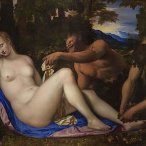 [object Object] - Venus and Cupid with two satyrs in the landscape