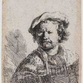 Rembrandt Harmenszoon van Rijn, detto Rembrandt - Autoritratto con berretto piatto