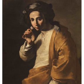null - Young man smelling a rose