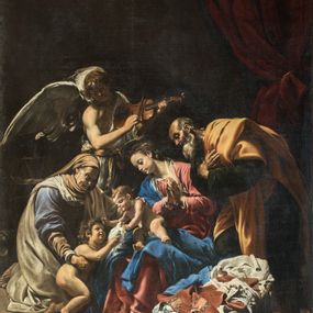 [object Object] - Holy family with Saint Elizabeth, Saint John the Baptist and an angel