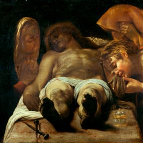 [object Object] - Lamentation over the dead Christ with three mourners