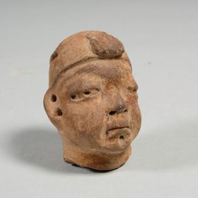 null - Clay head with almond-shaped eyes and headdress
