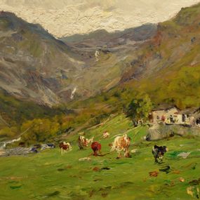 [object Object] - Mountain landscape with cows