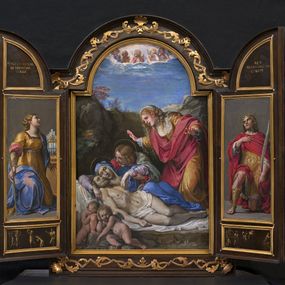 [object Object] - Tabernacle portatif avec la Pietà, scènes de saints et de martyrs