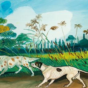 Antonio Ligabue - Cani da caccia con paesaggio