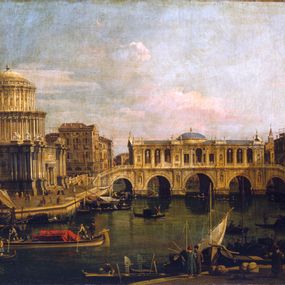 Giovanni Antonio Canal, detto Canaletto - Capriccio su ponte immaginario sul Canal Grande