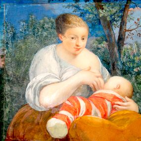 [object Object] - Young woman with a baby in swaddling clothes