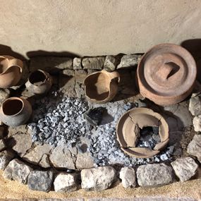 null - Medieval hearth with pottery for cooking