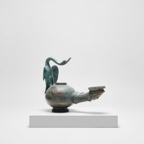 null - Bronze oil lamp with swan-shaped grip