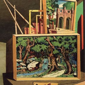 Giorgio de Chirico - Interno metafisico (con alberi e cascata)