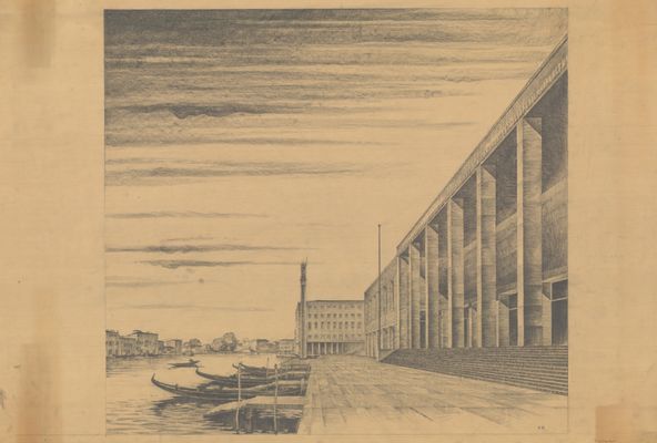 Project for the Venice railway station, perspective view