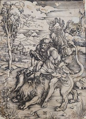 Albrecht Dürer - Samson slaying the lion