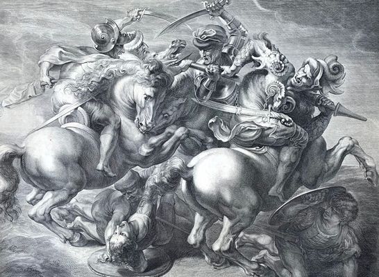 Gérard Edelinck - Lotta di cavalieri dalla battaglia di Anghiari di Leonardo Da Vinci