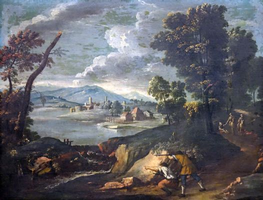 Giuseppe Zola - Landscape with hunters and wayfarers