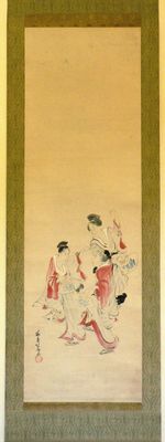 Teisai Hokuba - Bellezze danzatrici con ventagli