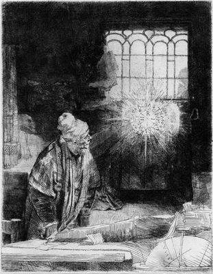 Rembrandt Harmenszoon van Rijn, detto Rembrandt - Chercheur dans l'étude