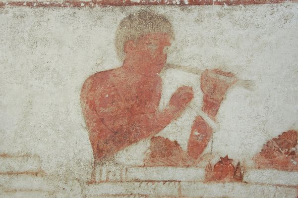 Wall painting from tomb golini i: flute player