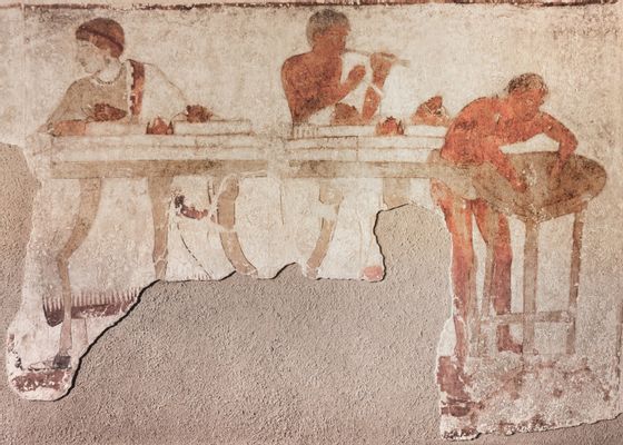 Wall painting from golini's grave: preparation of food