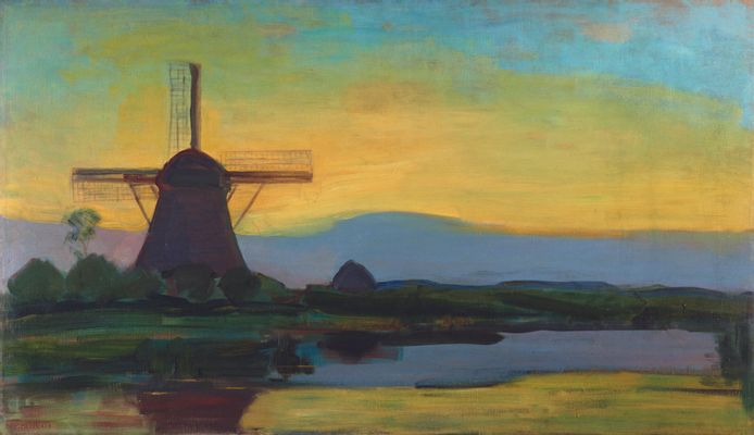 Piet Mondrian - Mulino Oostzijdse con cielo blu, giallo e viola