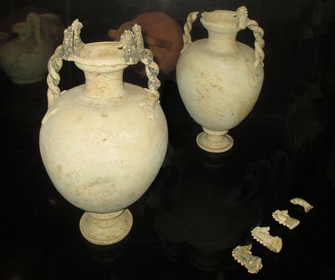 Silver ceramic amphora with sea monster-headed protomes
