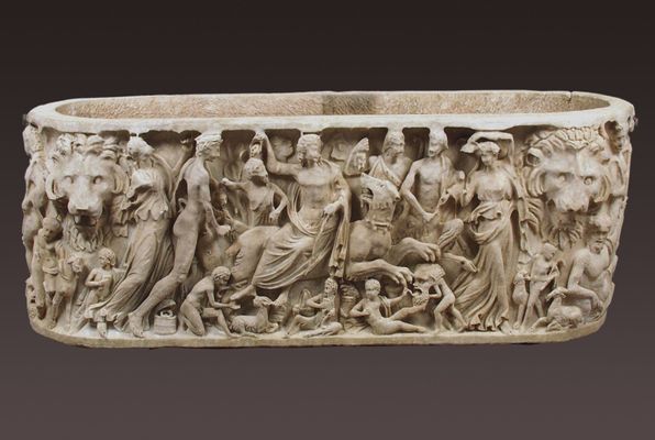 Sarcophagus with myth of marble dionysus.

