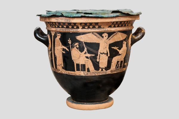 Attic red-figure bell krater depicting divinity

