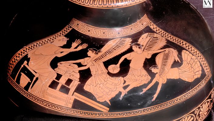 Kalpis with red figures with harpies at the court of Phineus