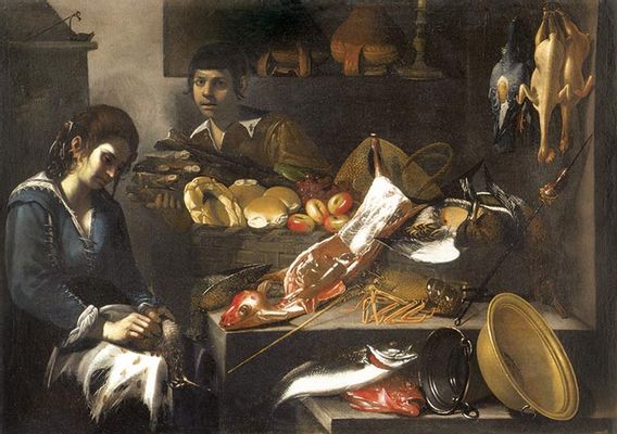 Aniello Falcone - Interior of kitchen with veggie and boy