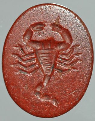 Roman gem from the imperial age engraved in jasper, raff. Scorpio