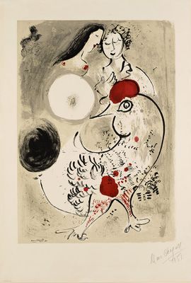 Marc Chagall - Loving couple with rooster