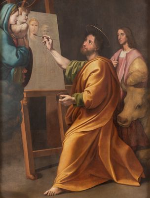 Raffaello Sanzio - San Luca pinta a la Virgen en presencia de Rafael