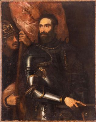 Tiziano Vecellio, detto Tiziano - Porträt von Pier Luigi Farnese in Rüstung