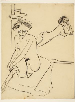 Ernst Ludwig Kirchner - Two female nudes in an interior (In the atelier)