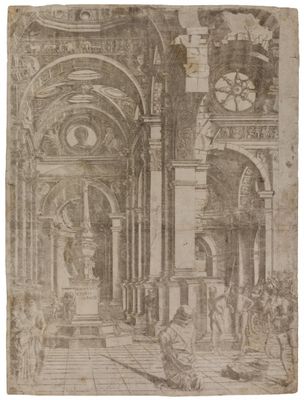 Bernardo Prevedari - Interior of a ruined church or temple with figures