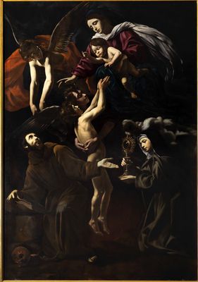 Giovanni Battista Caracciolo, detto Battistello - Madonna of the souls in Purgatory between San Francesco and Santa Chiara