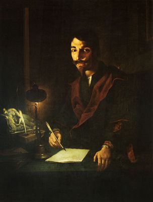 Pietro Paolini - Portrait of a man writing by the light of a lamp (self-portrait?)