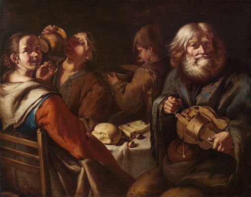 Giacomo Francesco Cipper, detto Todeschini - Breakfast of beggars with an old gironde player