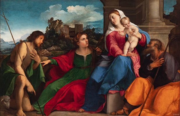 Tiziano Vecellio, detto Tiziano - Vierge à l'enfant avec saint Joseph entre les saints Jean-Baptiste et Catherine d'Alexandrie
