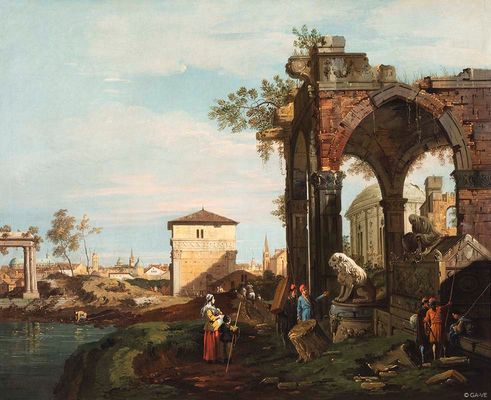 Giovanni Antonio Canal, detto Canaletto - Capriccio with ruins and Porta Portello in Padua