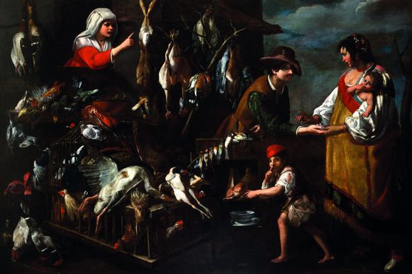 Domenico Fiasella, Giacomo Legi, Jan Roos - Mercato con ritratto di bambino