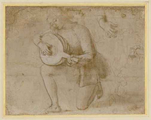 Pietro di Cristoforo Vannucci, detto Perugino - Junger Mann, der Laute spielt und Details seiner Hände studiert
