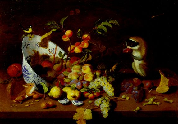 Jan van Kessel il Giovane - Still life with fruit and monkey