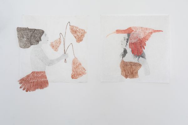 Marta Roberti - Autoritratto con fiori di loto e Ritratto di Caterina Silva con ibis rosso in testa 