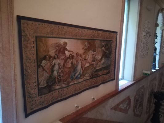 fake tapestry painting depicting the chariot of Apollo and Aurora