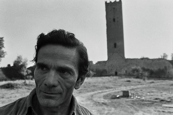 Gideon Bachmann - Pier Paolo Pasolini at the Chia Tower, Viterbo