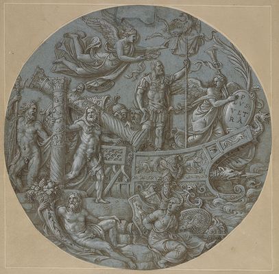 Giulio Romano - Project for the shield known as the Plus Ultra or the Apotheosis of Charles V